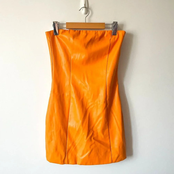 Tiger Mist Vegan Leather  Mini Strapless Tube Dress Orange Size Small - Picture 5 of 10